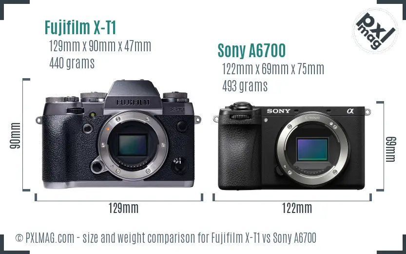 Fujifilm X-T1 vs Sony A6700 size comparison