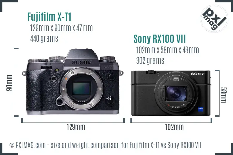 Fujifilm X-T1 vs Sony RX100 VII size comparison
