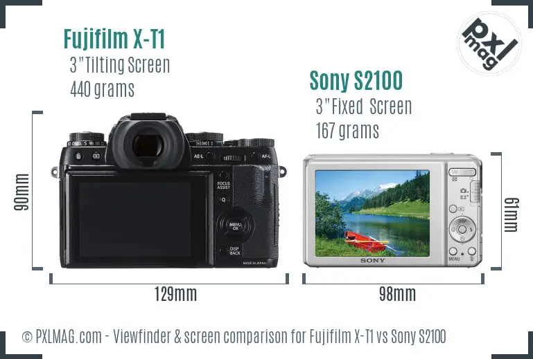 Fujifilm X-T1 vs Sony S2100 Screen and Viewfinder comparison