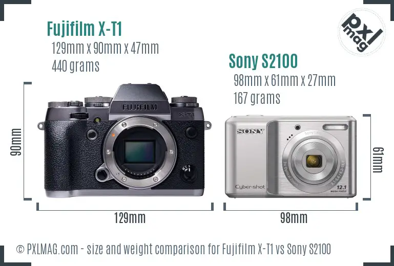 Fujifilm X-T1 vs Sony S2100 size comparison