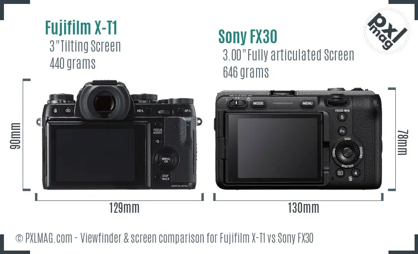 Fujifilm X-T1 vs Sony FX30 Screen and Viewfinder comparison