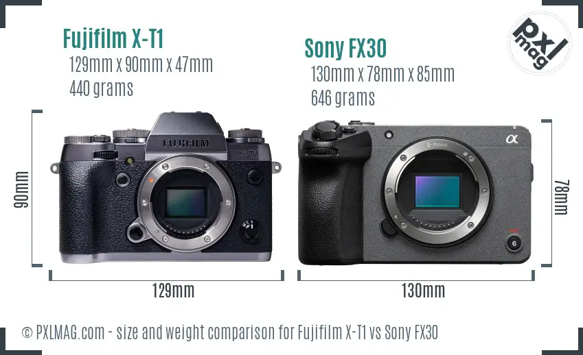 Fujifilm X-T1 vs Sony FX30 size comparison