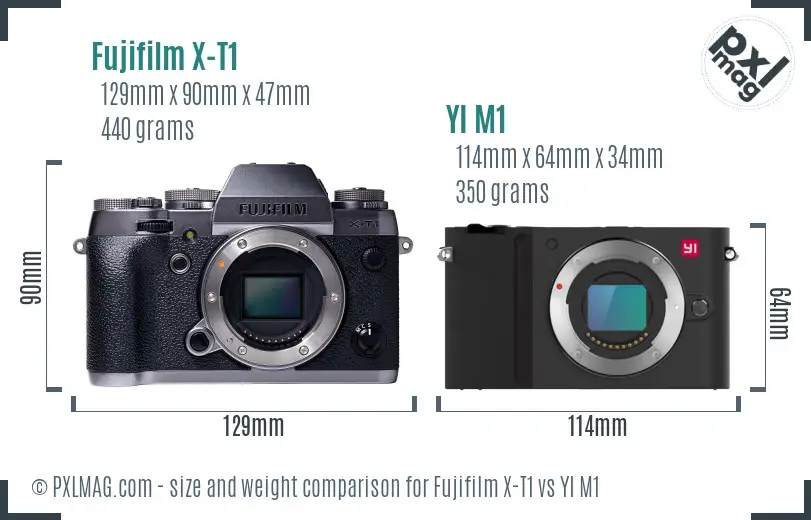 Fujifilm X-T1 vs YI M1 size comparison