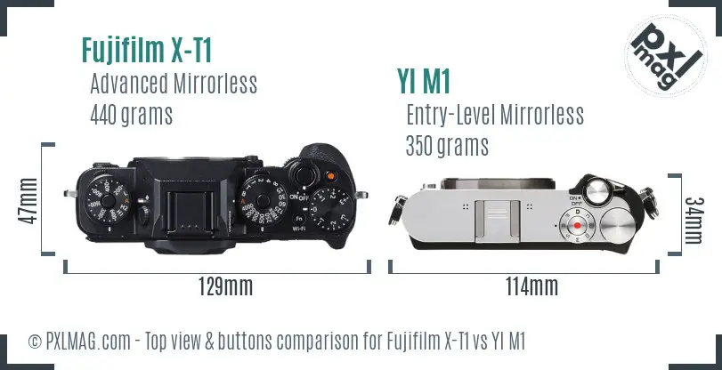 Fujifilm X-T1 vs YI M1 top view buttons comparison