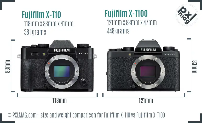 Fujifilm X-T10 vs Fujifilm X-T100 size comparison