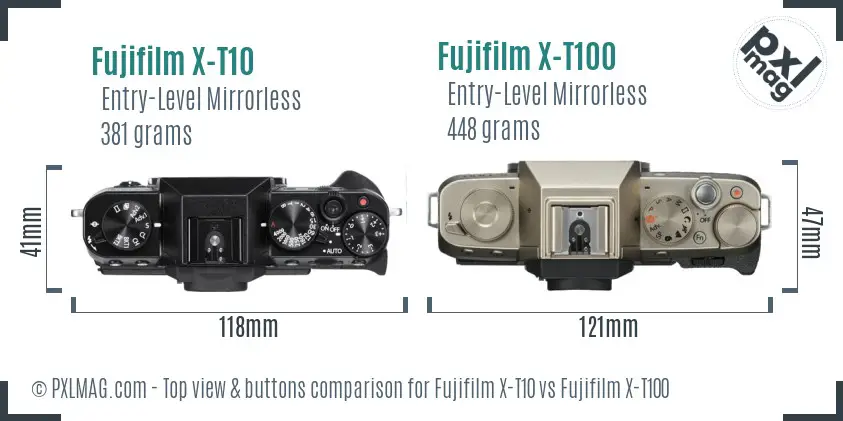 Fujifilm X-T10 vs Fujifilm X-T100 top view buttons comparison