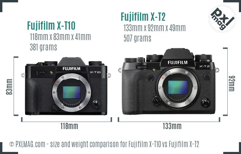 Fujifilm X-T10 vs Fujifilm X-T2 size comparison