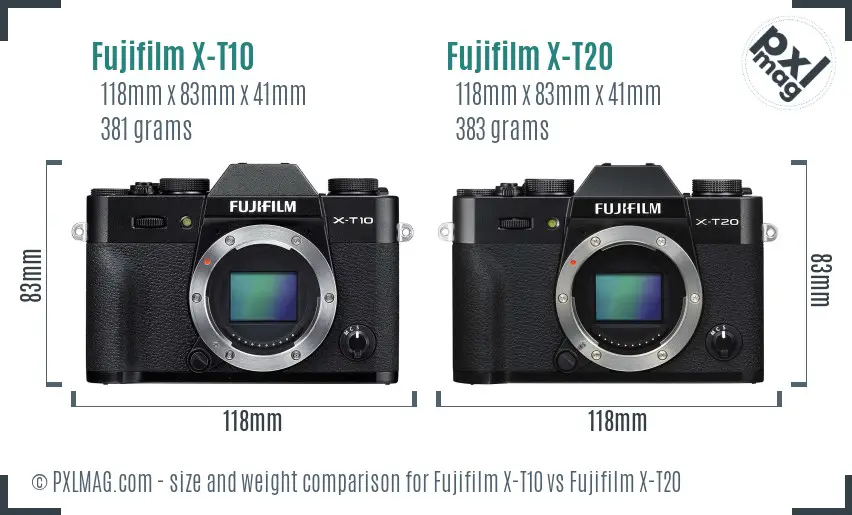 Fujifilm X-T10 vs Fujifilm X-T20 size comparison