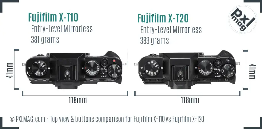 Fujifilm X-T10 vs Fujifilm X-T20 top view buttons comparison