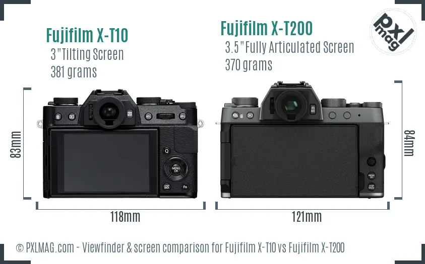 Fujifilm X-T10 vs Fujifilm X-T200 Screen and Viewfinder comparison