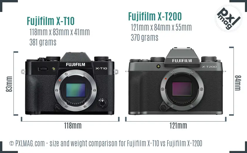 Fujifilm X-T10 vs Fujifilm X-T200 size comparison