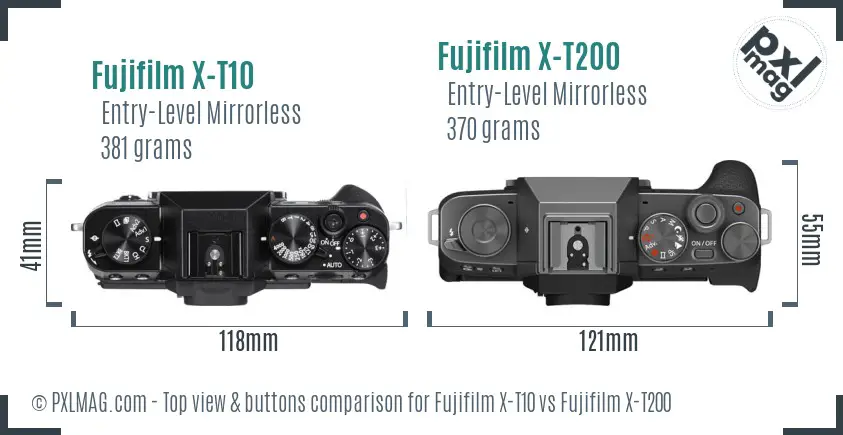 Fujifilm X-T10 vs Fujifilm X-T200 top view buttons comparison