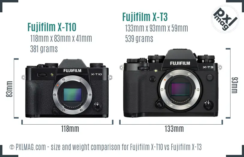 Fujifilm X-T10 vs Fujifilm X-T3 size comparison