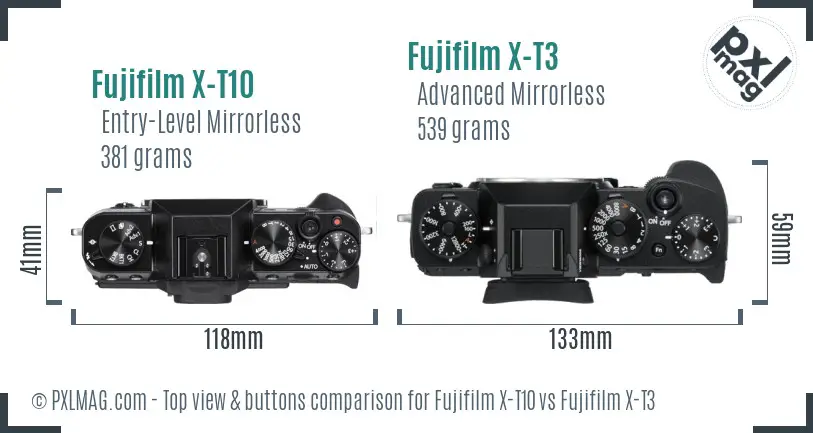 Fujifilm X-T10 vs Fujifilm X-T3 top view buttons comparison