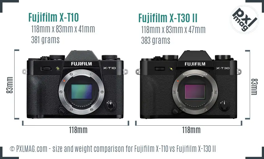 Fujifilm X-T10 vs Fujifilm X-T30 II size comparison