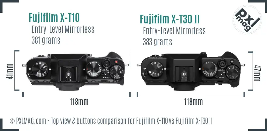 Fujifilm X-T10 vs Fujifilm X-T30 II top view buttons comparison