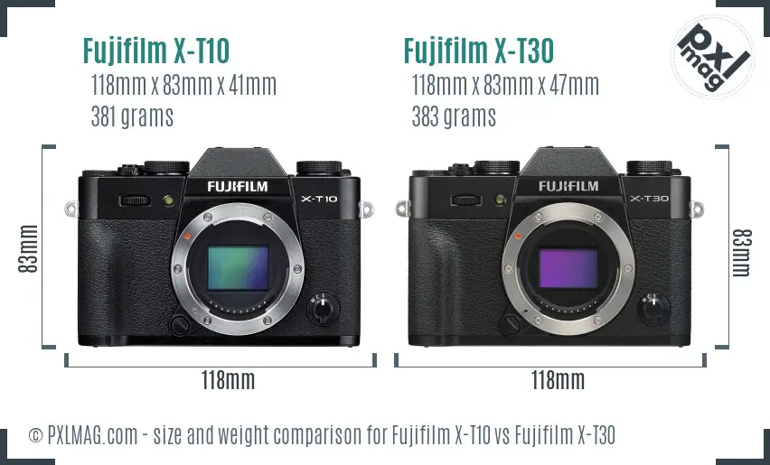 Fujifilm X-T10 vs Fujifilm X-T30 size comparison