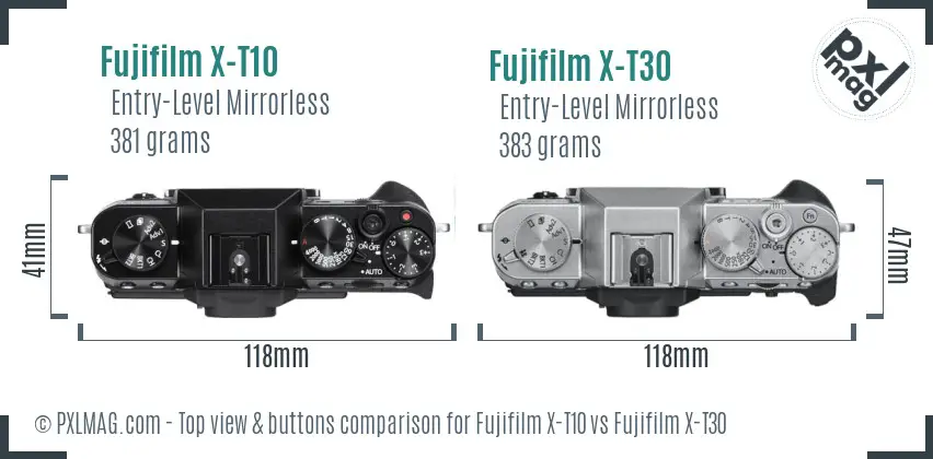 Fujifilm X-T10 vs Fujifilm X-T30 top view buttons comparison