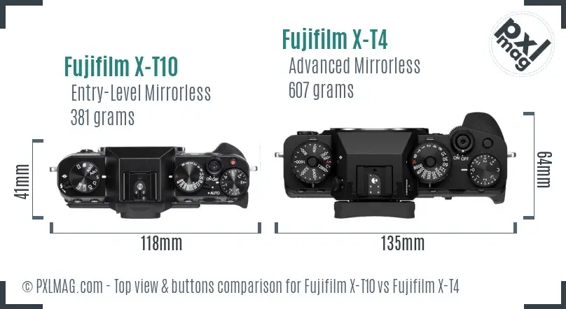 Fujifilm X-T10 vs Fujifilm X-T4 top view buttons comparison
