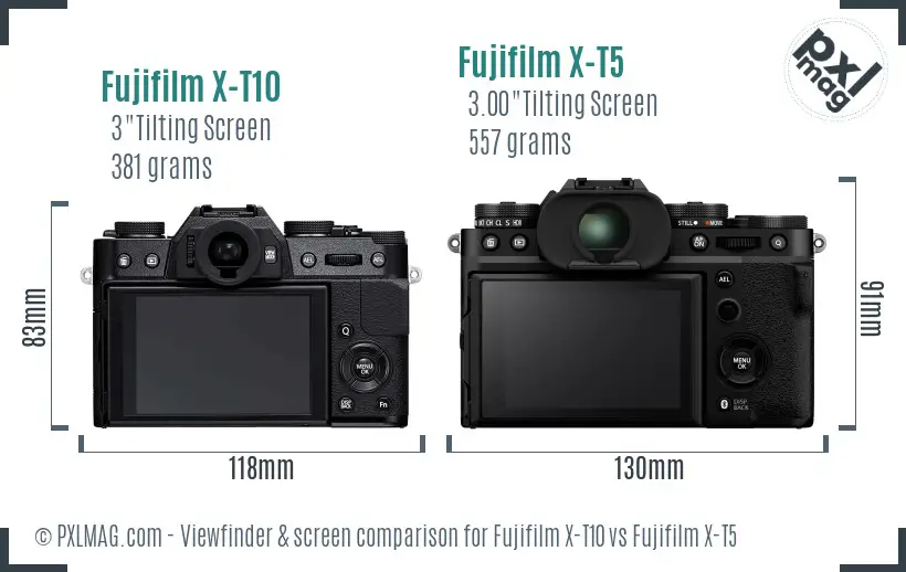 Fujifilm X-T10 vs Fujifilm X-T5 Screen and Viewfinder comparison