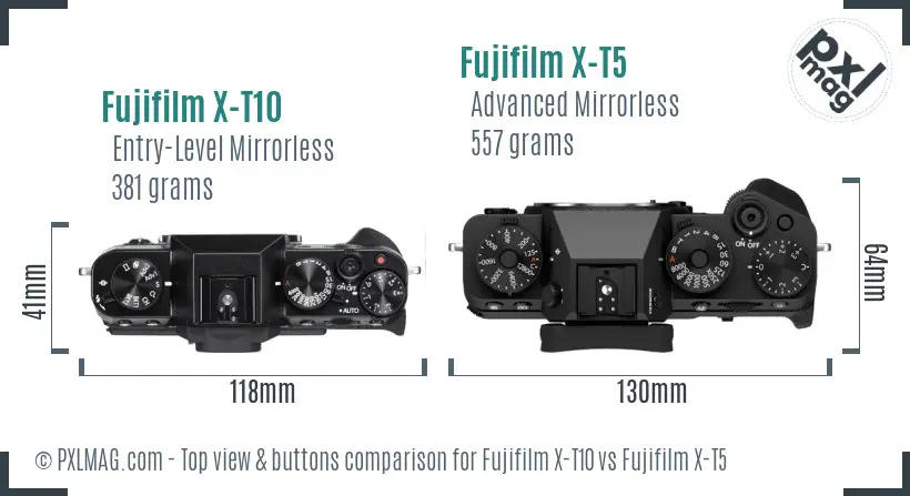 Fujifilm X-T10 vs Fujifilm X-T5 top view buttons comparison
