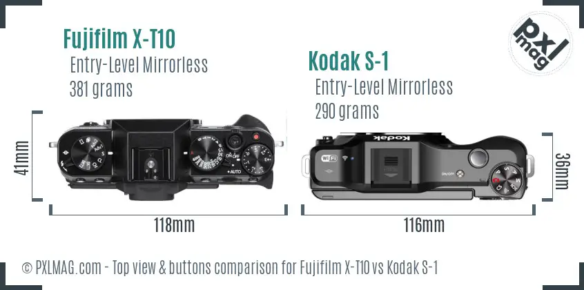 Fujifilm X-T10 vs Kodak S-1 top view buttons comparison Fujifilm X-T10 vs Kodak S-1 top view buttons comparison