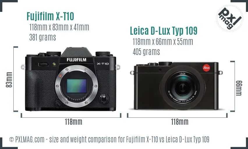 Fujifilm X-T10 vs Leica D-Lux Typ 109 size comparison