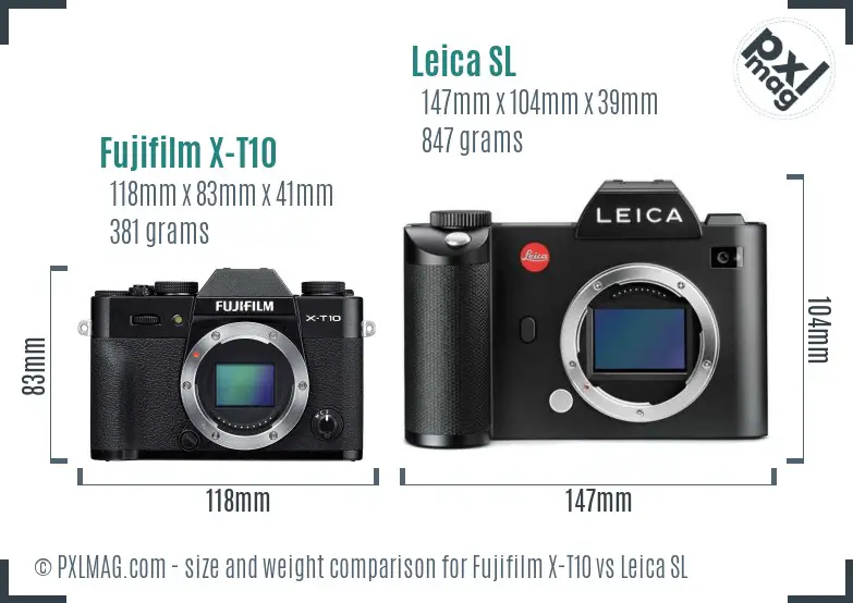 Fujifilm X-T10 vs Leica SL size comparison