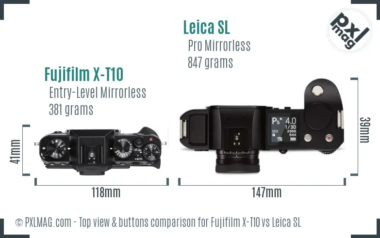 Fujifilm X-T10 vs Leica SL top view buttons comparison