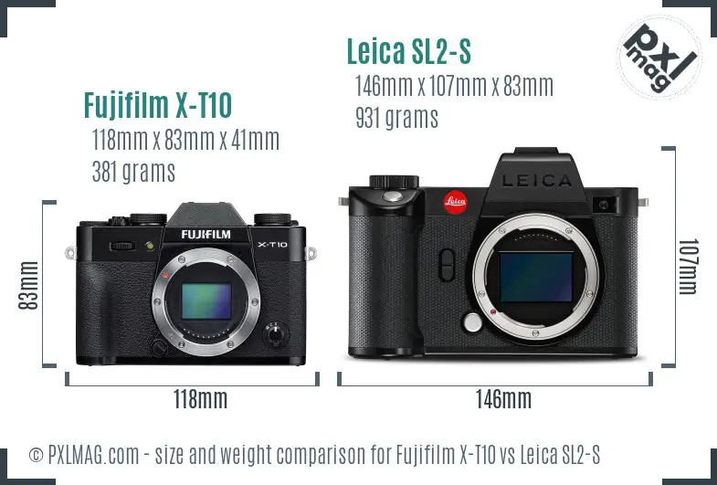 Fujifilm X-T10 vs Leica SL2-S size comparison