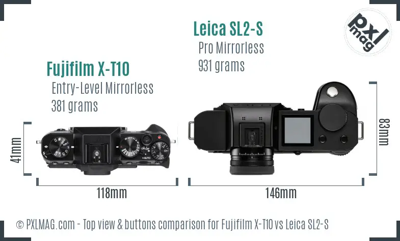 Fujifilm X-T10 vs Leica SL2-S top view buttons comparison