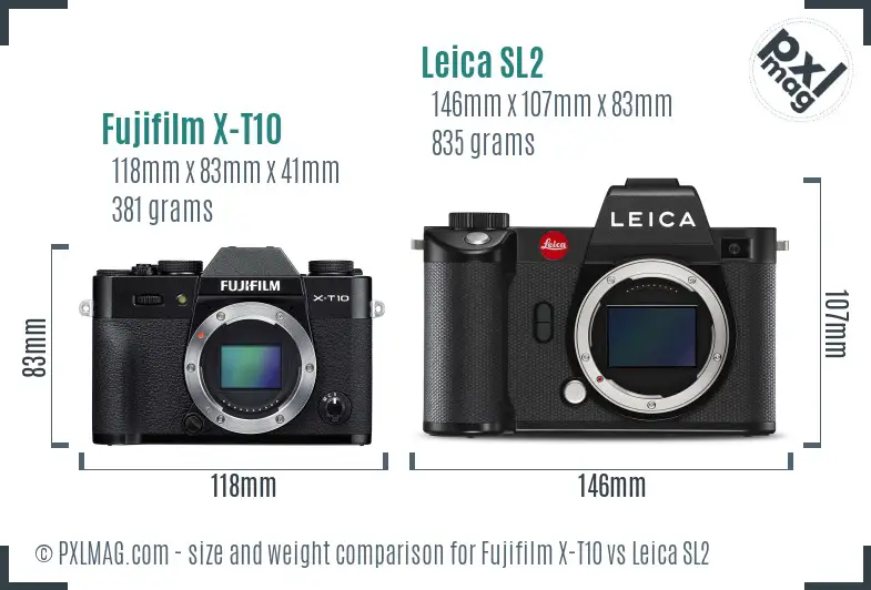 Fujifilm X-T10 vs Leica SL2 size comparison