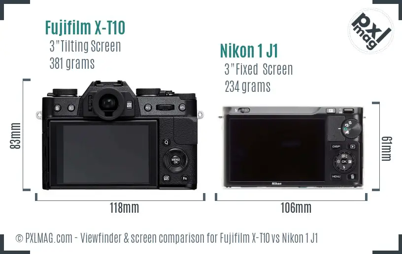 Fujifilm X-T10 vs Nikon 1 J1 Screen and Viewfinder comparison