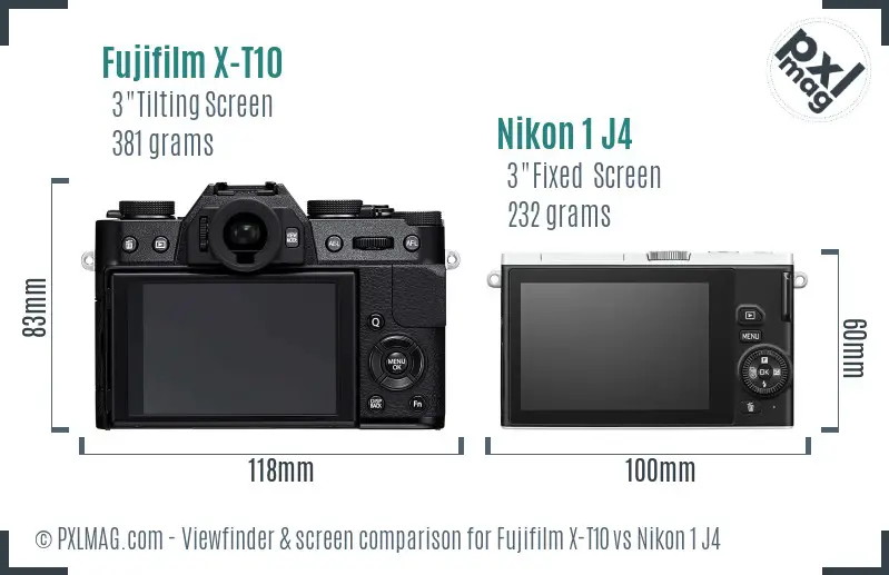 Fujifilm X-T10 vs Nikon 1 J4 Screen and Viewfinder comparison