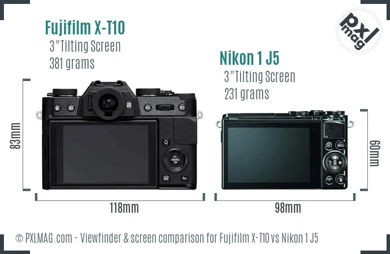 Fujifilm X-T10 vs Nikon 1 J5 Screen and Viewfinder comparison