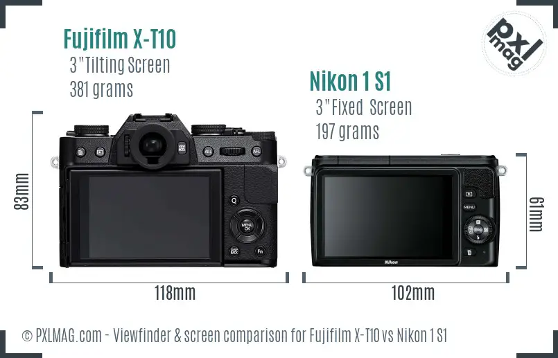 Fujifilm X-T10 vs Nikon 1 S1 Screen and Viewfinder comparison