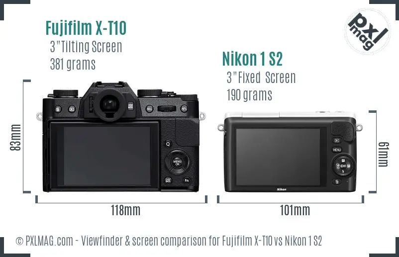 Fujifilm X-T10 vs Nikon 1 S2 Screen and Viewfinder comparison