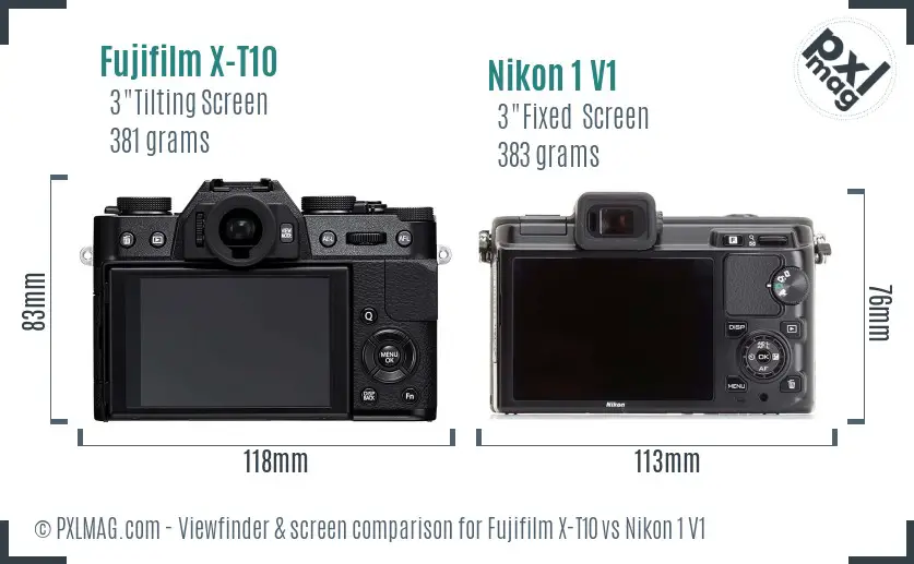 Fujifilm X-T10 vs Nikon 1 V1 Screen and Viewfinder comparison