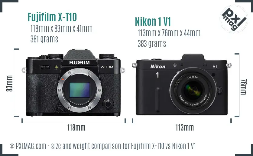 Fujifilm X-T10 vs Nikon 1 V1 size comparison