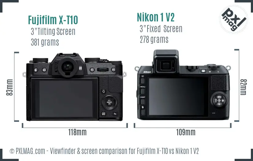 Fujifilm X-T10 vs Nikon 1 V2 Screen and Viewfinder comparison