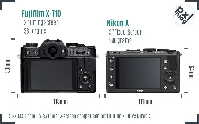 Fujifilm X-T10 vs Nikon A Screen and Viewfinder comparison