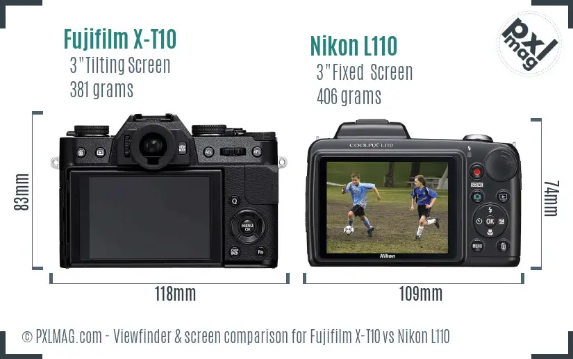 Fujifilm X-T10 vs Nikon L110 Screen and Viewfinder comparison