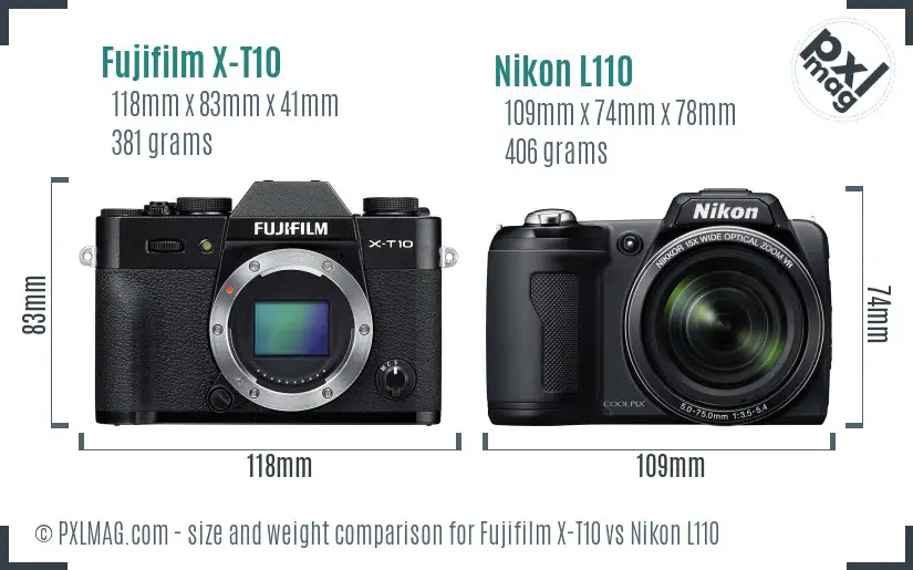 Fujifilm X-T10 vs Nikon L110 size comparison