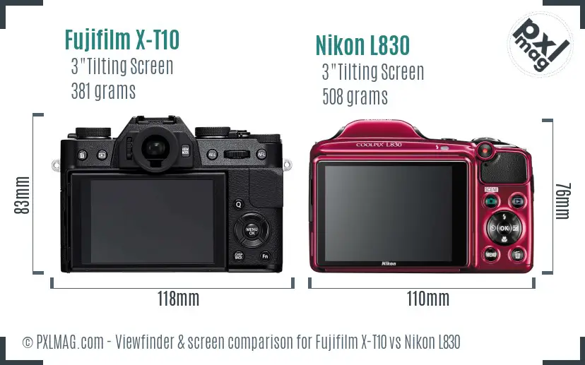 Fujifilm X-T10 vs Nikon L830 Screen and Viewfinder comparison