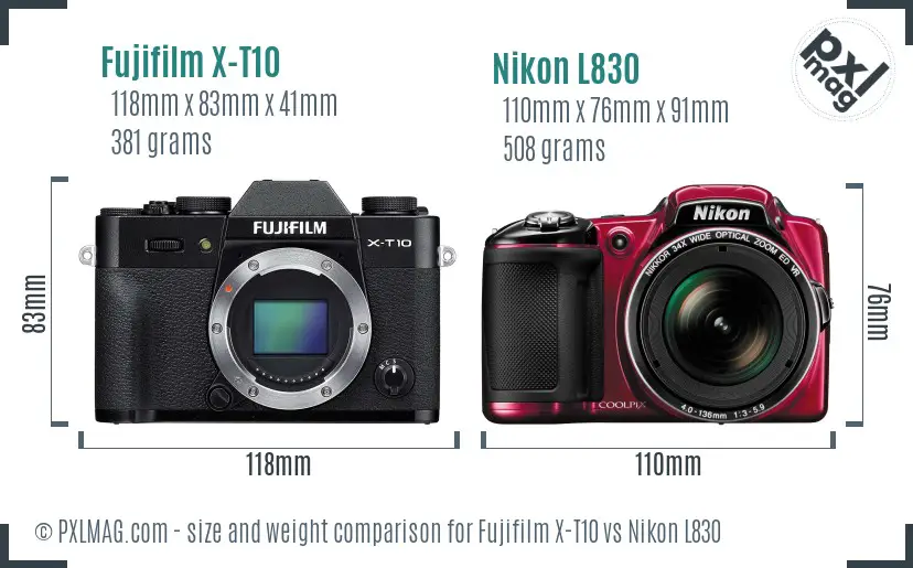 Fujifilm X-T10 vs Nikon L830 size comparison