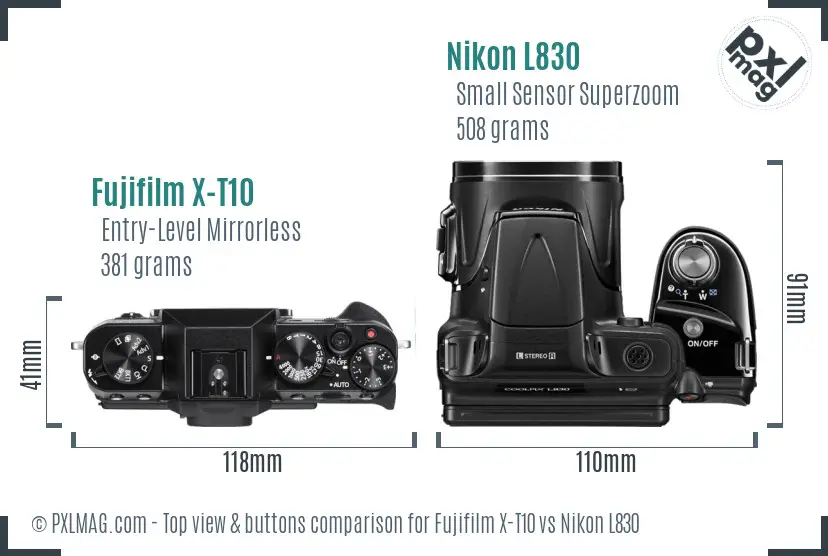Fujifilm X-T10 vs Nikon L830 top view buttons comparison