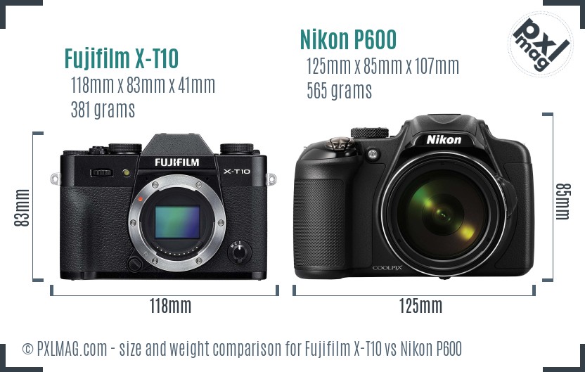 Fujifilm X-T10 vs Nikon P600 size comparison Fujifilm X-T10 vs Nikon P600 size comparison