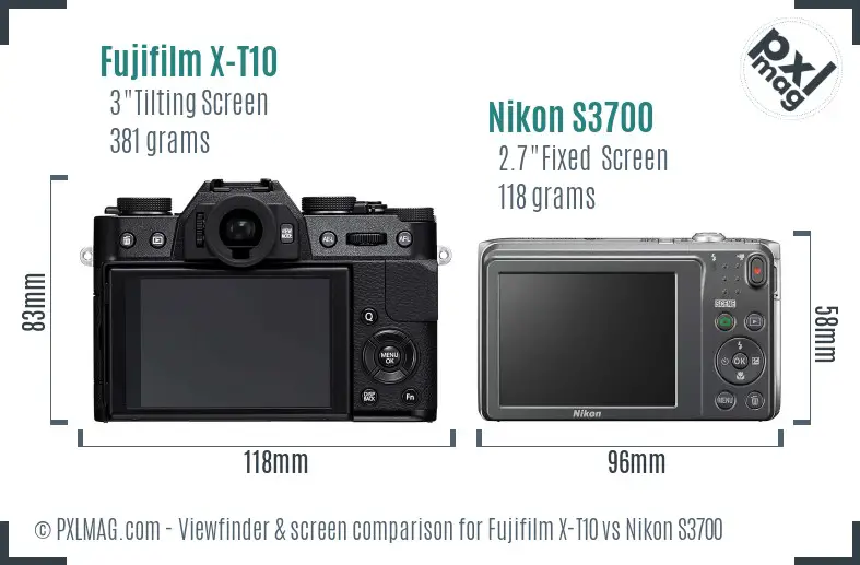 Fujifilm X-T10 vs Nikon S3700 Screen and Viewfinder comparison