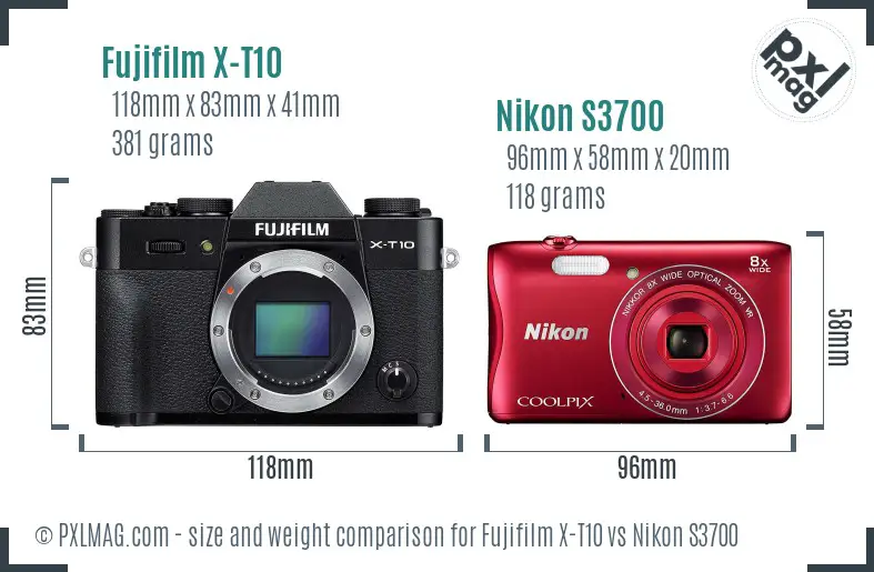 Fujifilm X-T10 vs Nikon S3700 size comparison