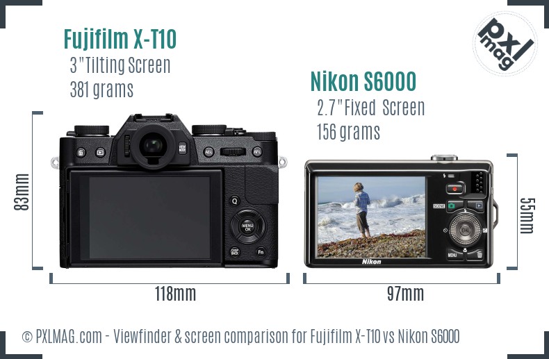 Fujifilm X-T10 vs Nikon S6000 Screen and Viewfinder comparison